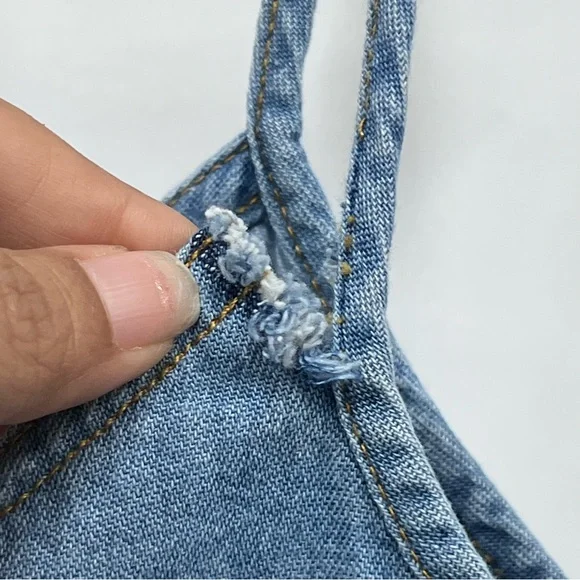 Vintage Denim Button-Front Spaghetti Strap Tank Top Blue size 7 100% cotton FLAW - Picture 9 of 9